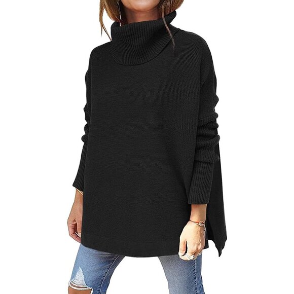 Sweaters - Women's Oversized Turtleneck Sweater Long Sleeve Pullover Knit Top